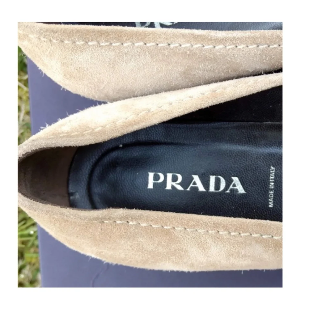 Prada Luxury Cream Suede Flats with Silver Detail- Size 10 - Picture 2 of 8